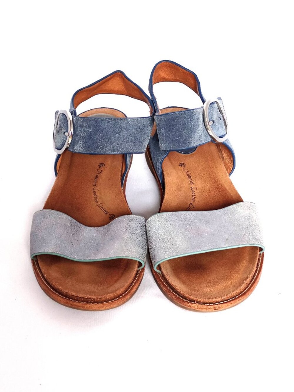 Sofft Leather Sandals Size 7.5 Blue Buckle Comfort Flat